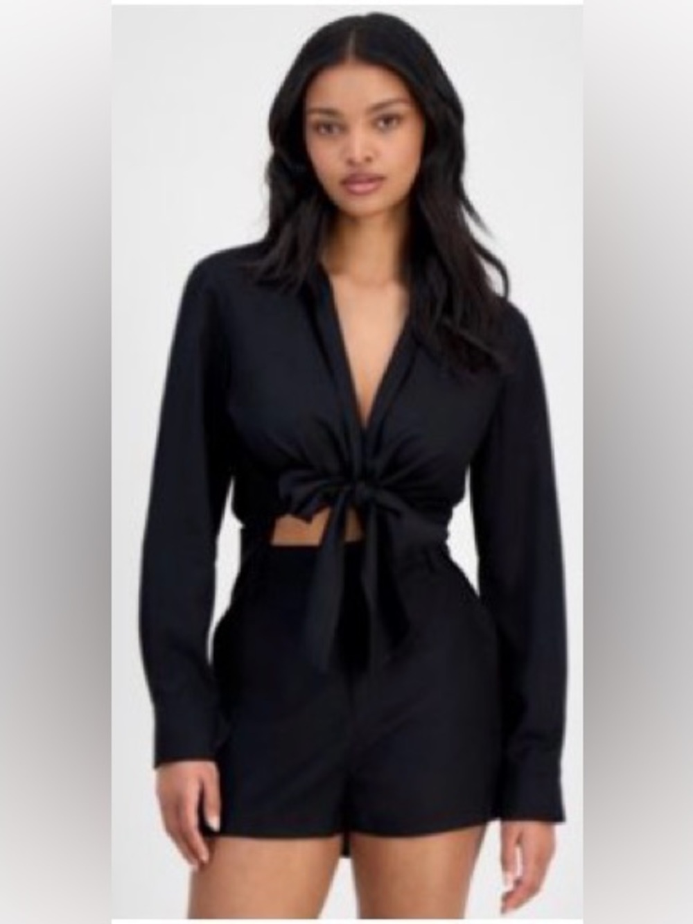 Bar III Black Front Tie Shorts Set